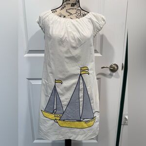 Lilly Pulitzer White Midi Dress with Yellow & Navy Sailboat Print